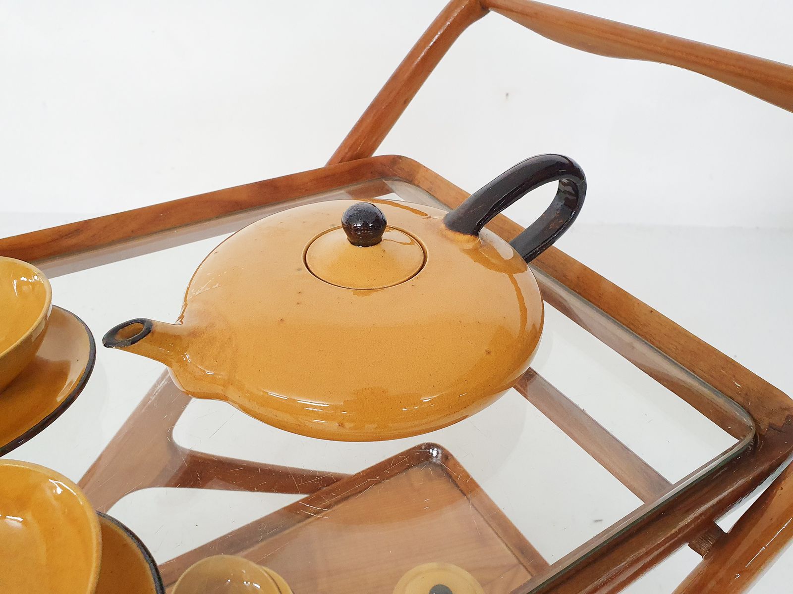 Ochre Porcelain Tableware By Roger Mourre For Dieulefit, France 1950's photo vinterior