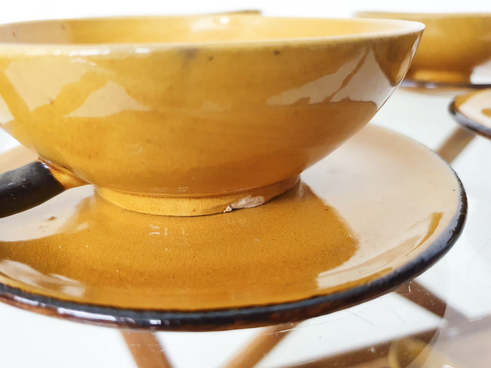 photo for sale Ochre Porcelain Tableware By Roger Mourre For Dieulefit, France 1950's