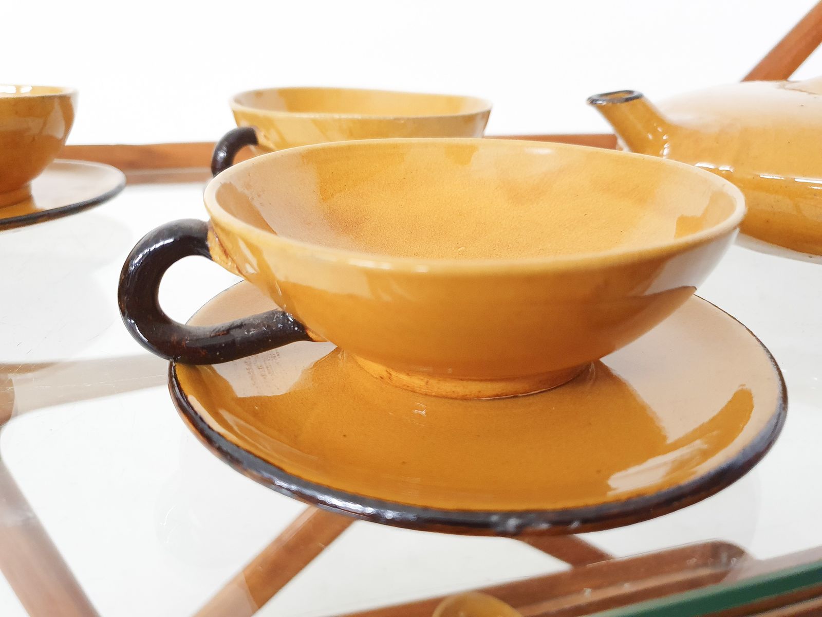 photo buy Ochre Porcelain Tableware By Roger Mourre For Dieulefit, France 1950's
