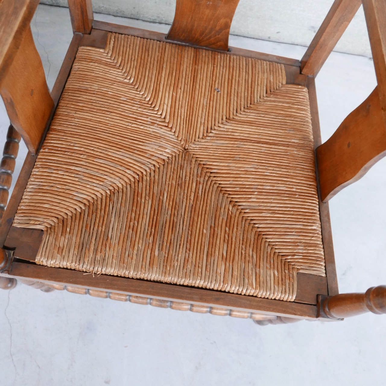 Two Pairs Of French Mid Century Rush Oak Armchairs photo Furniture