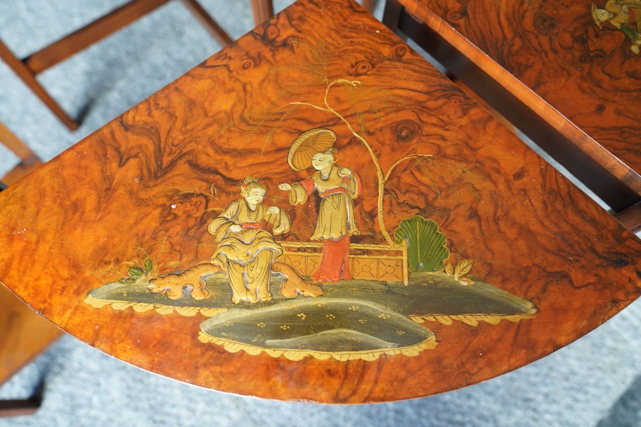 Antique Shibayama Inlaid Japanese Nested Tables In Burr Walnut photo buy