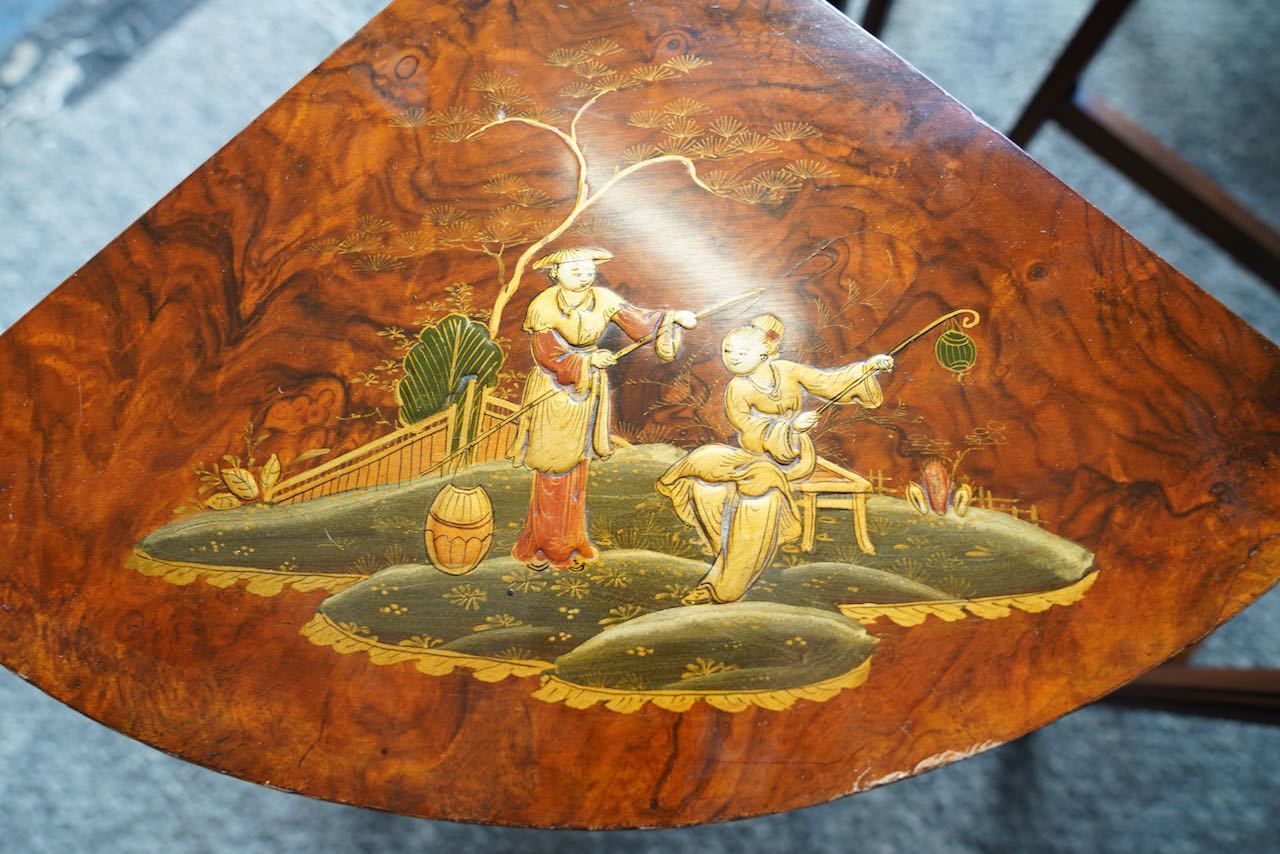 photo for sale Antique Shibayama Inlaid Japanese Nested Tables In Burr Walnut