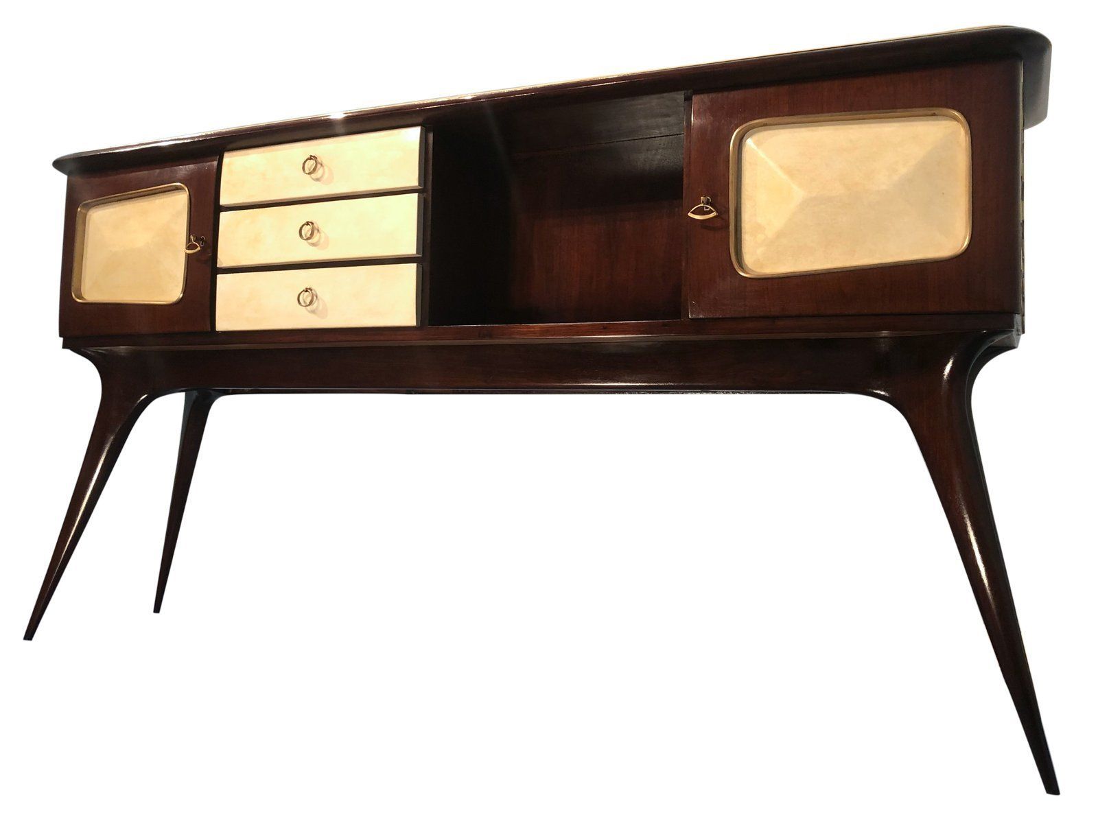 Italian Parchment Center Sideboard By Guglielmo Ulrich, 1950s
