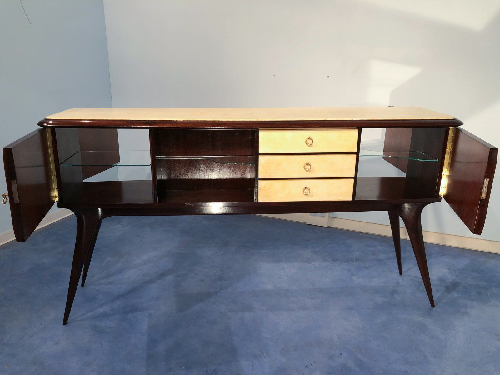 Italian Parchment Center Sideboard By Guglielmo Ulrich, 1950s photo 11975.0