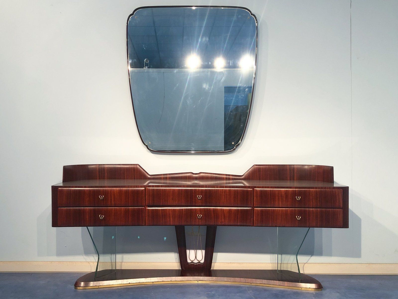 Mid Century Italian Sideboard In Rosewood With Mirror By Vittorio Dassi, 1950s photo furniture