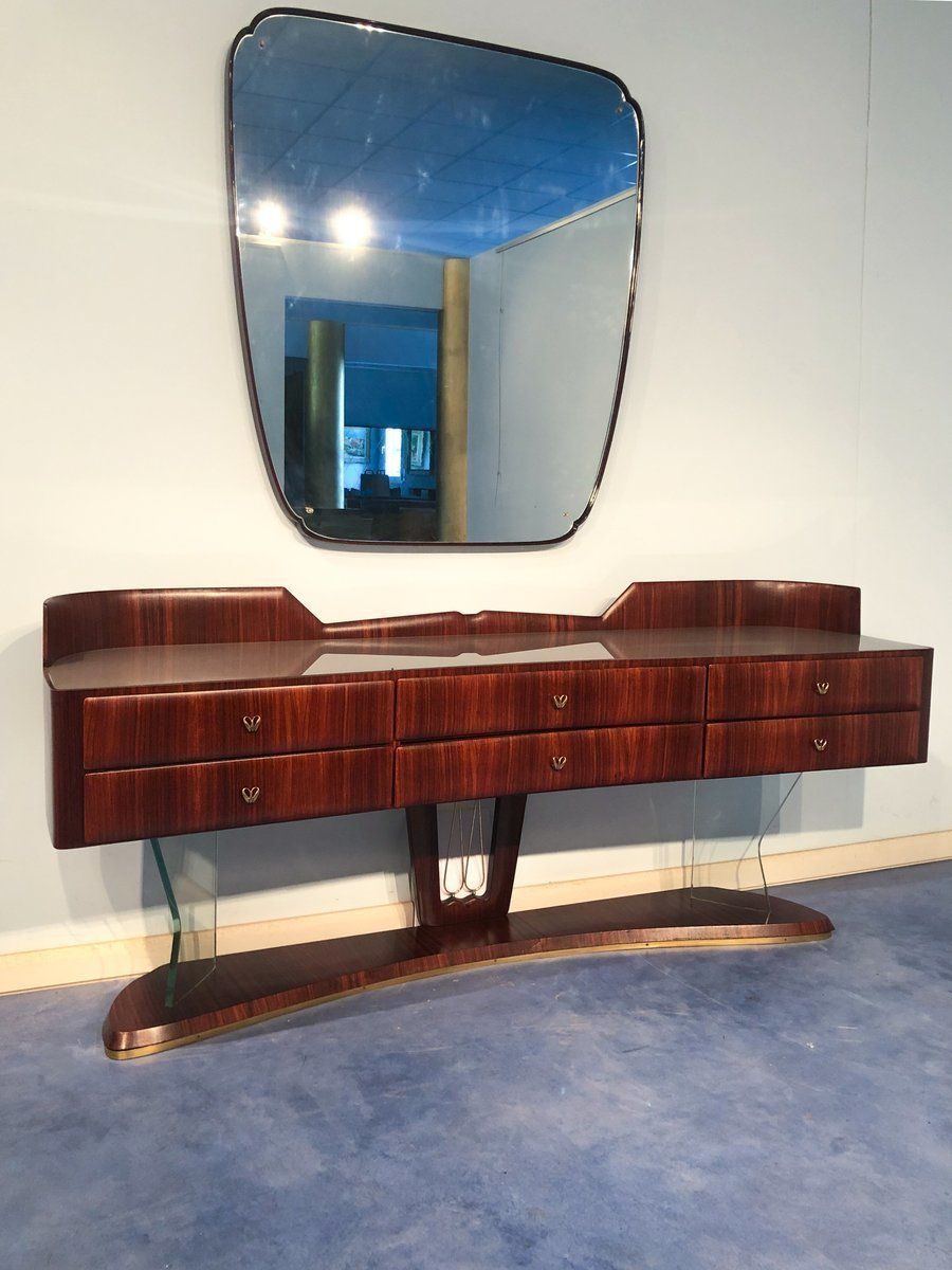 Mid Century Italian Sideboard In Rosewood With Mirror By Vittorio Dassi, 1950s photo for sale