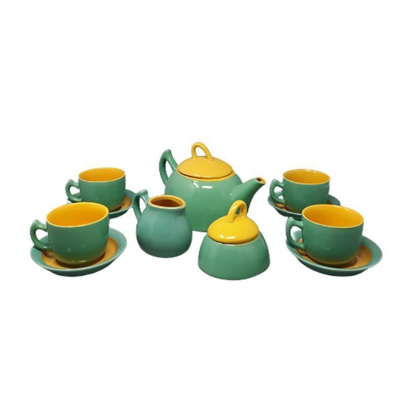 1980s Gorgeous Green And Yellow Tea Set/Coffee Set In Ceramic By Naj Oleari. Made In Italy