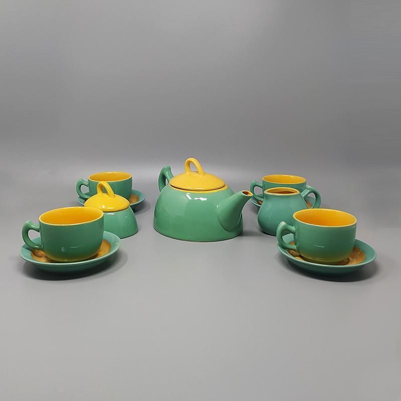 1980s Gorgeous Green And Yellow Tea Set/Coffee Set In Ceramic By Naj Oleari. Made In Italy photo for sale