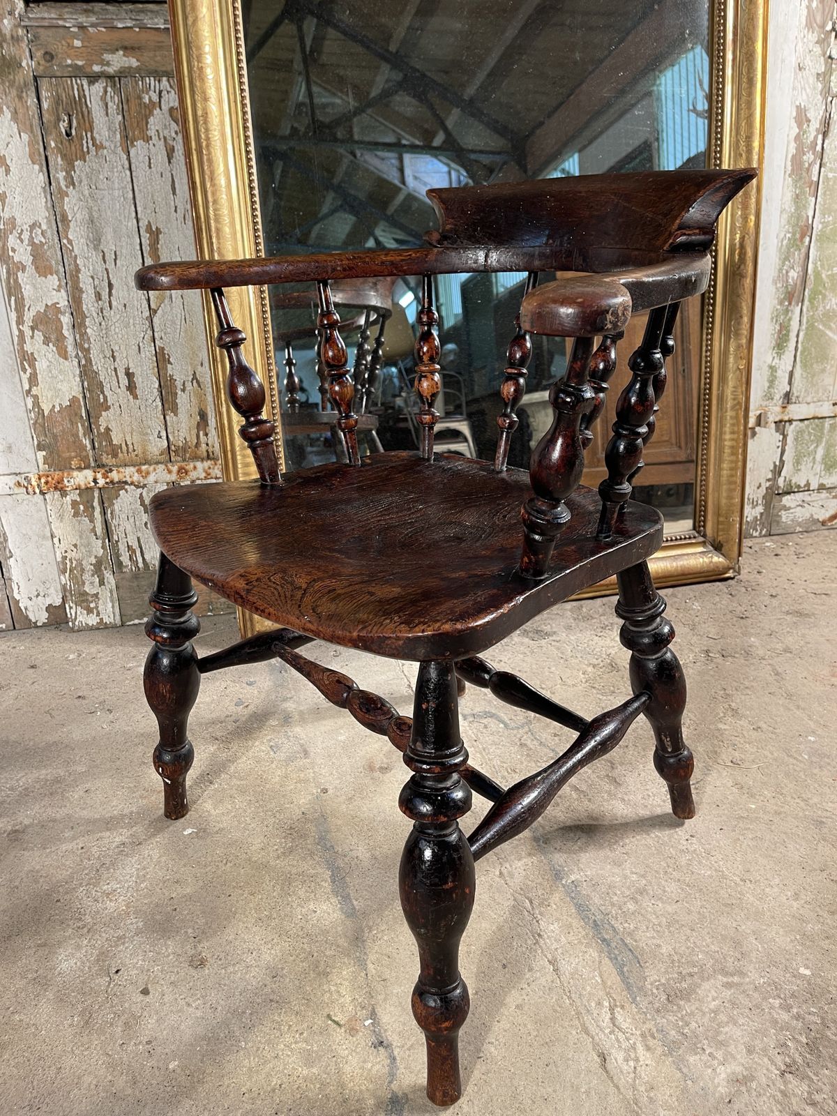 A Beautiful Early Antique Elm Elbow Captains Chair photo Furniture