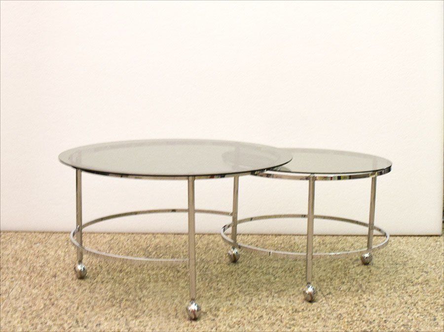 2 Tier Swivel Coffee Table In Chromed Steel And Crystal, 1970s photo for sale