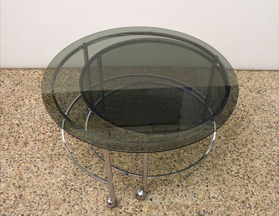 2 Tier Swivel Coffee Table In Chromed Steel And Crystal, 1970s photo vinterior