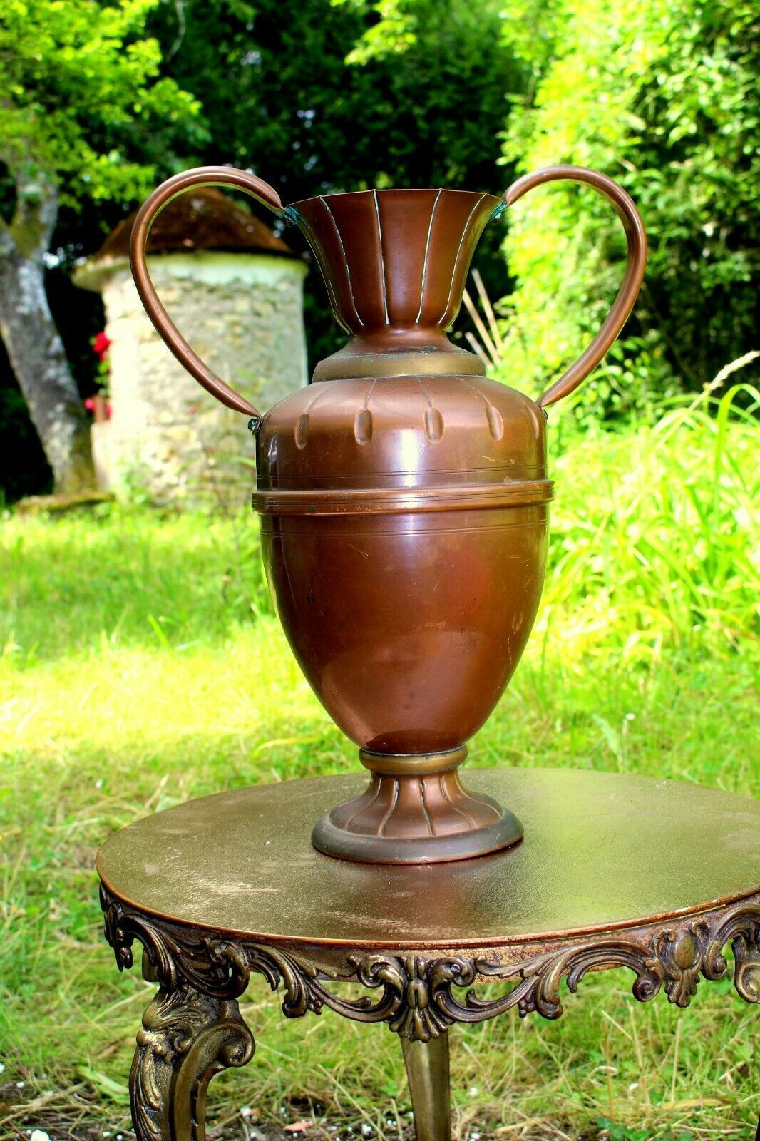 Large Antique French Vintage Handmade Copper Pot Vase Flower Jar 50 X 40 Cm photo for sale