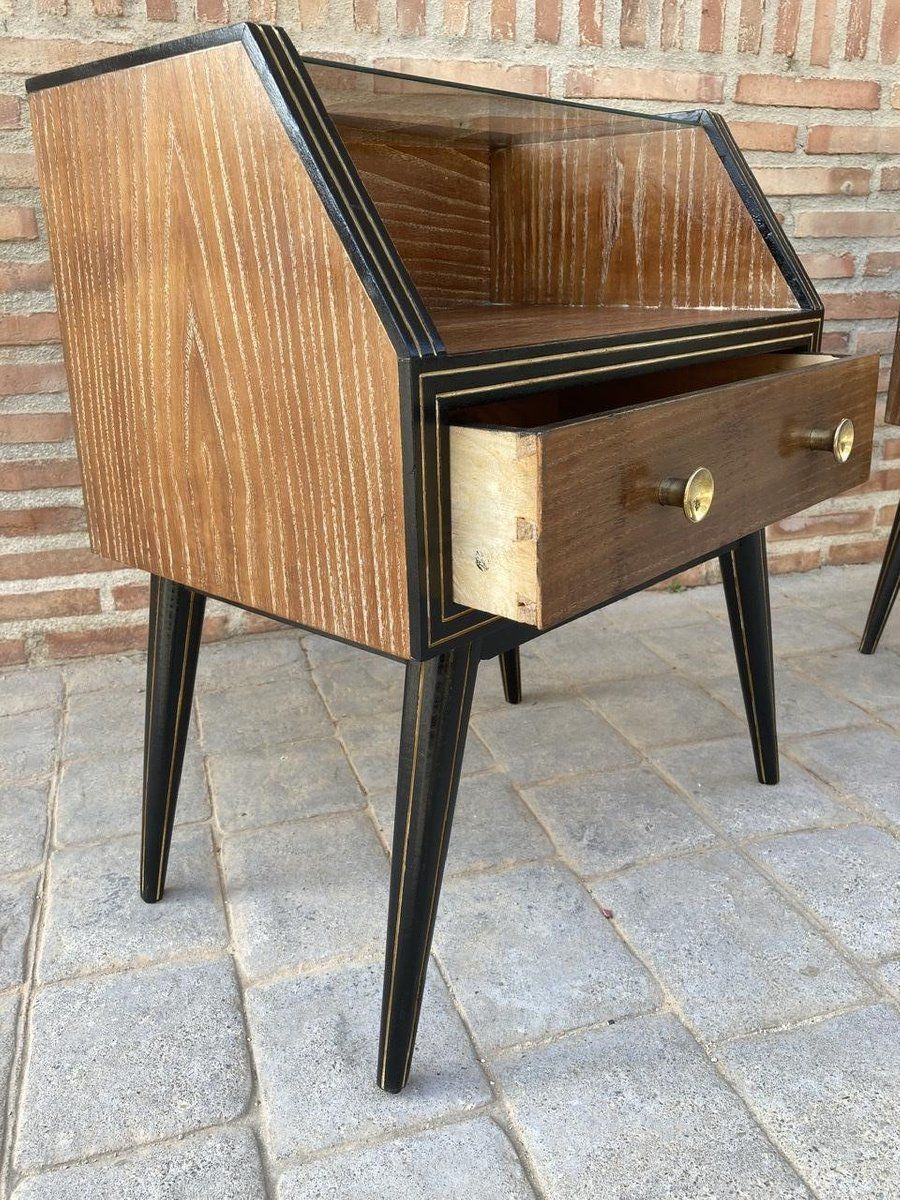 photo vintage Mid Century Italian Glass Nightstands, 1960s, Set Of 2