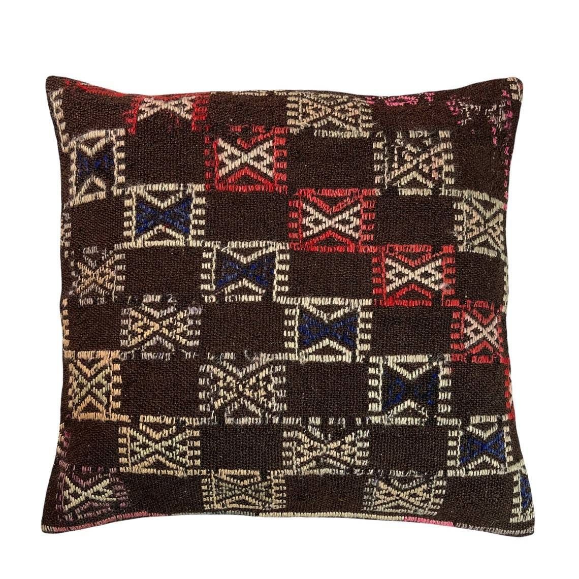 Anatolian Handwoven Kilim Pillow Cushion Cover Kilim Pillow Cover Tribal Pillow Ethnic Kelim Kissenbezug  60x60 Cm Kilim Cushion Cover photo for sale