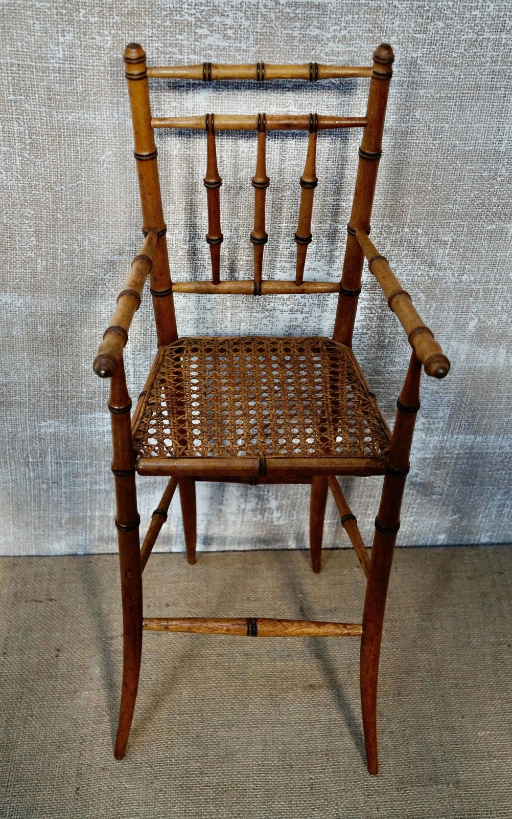 Rare French Antique Faux Bamboo Dolls Highchair photo for sale
