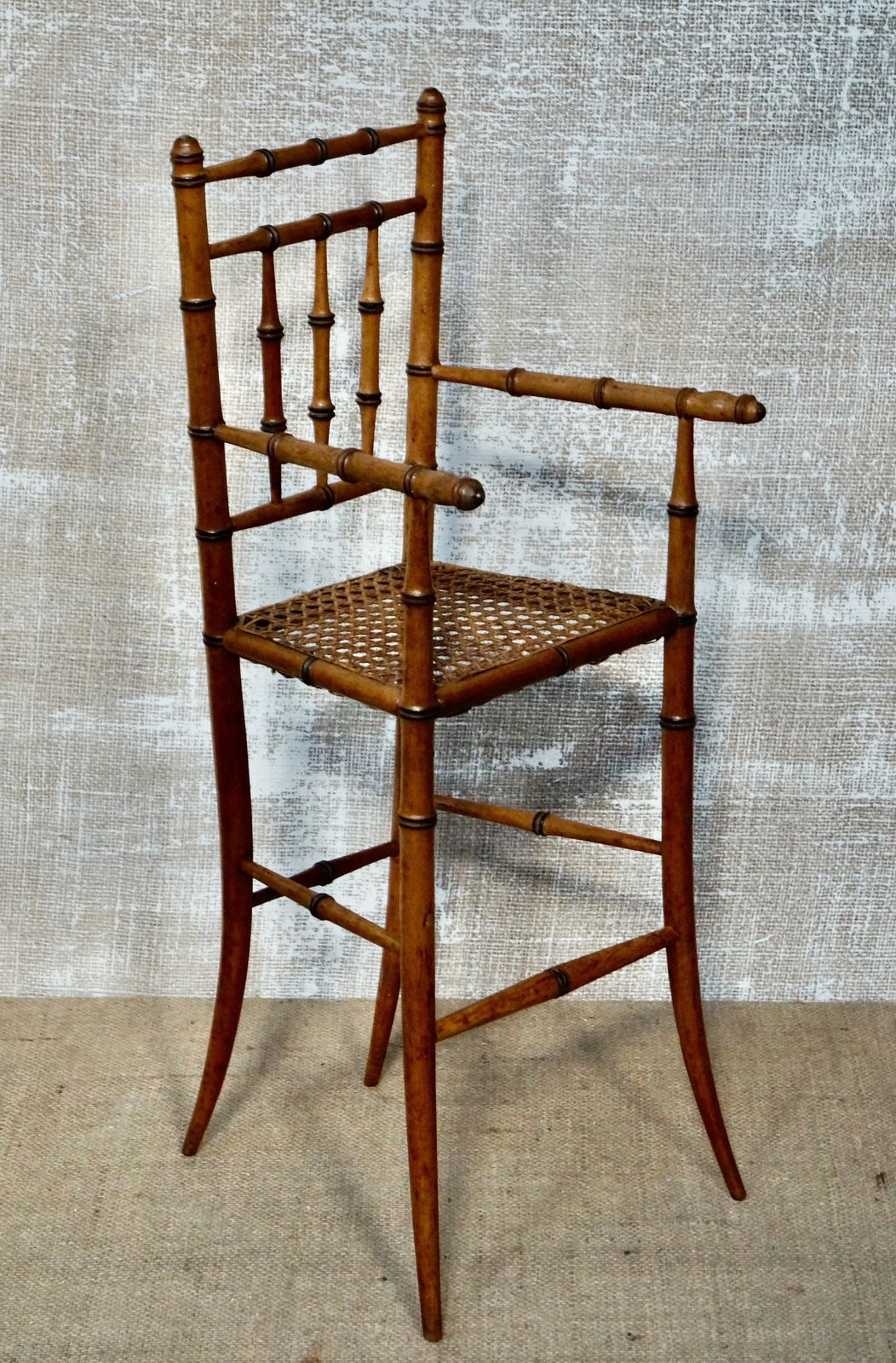 photo for sale Rare French Antique Faux Bamboo Dolls Highchair
