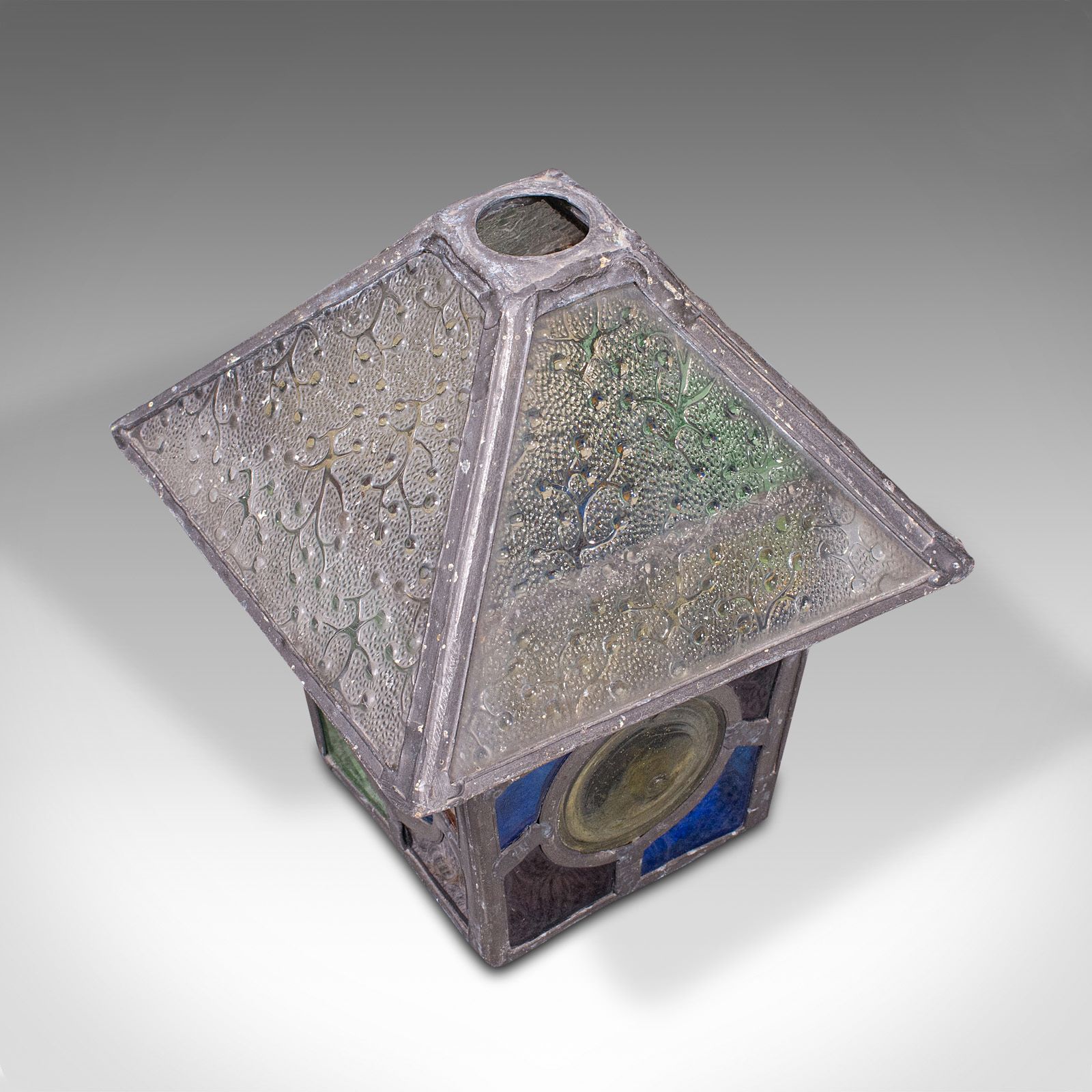 Antique Decorative Lantern Hood, English, Stained Glass, Lamp Shade, C.1900 photo Lighting