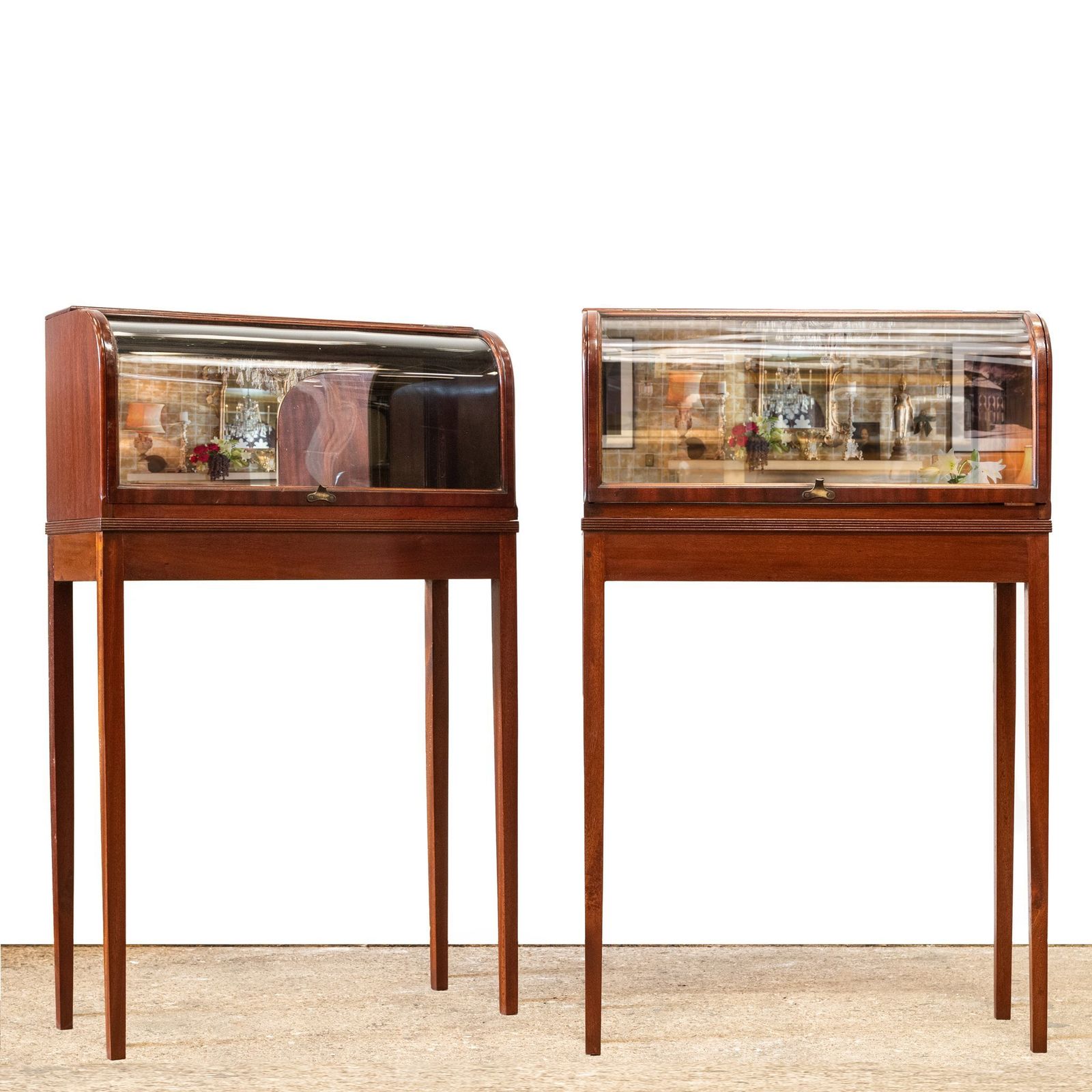 Pair Of Antique Curved Glass Counter Display Cases On Legs