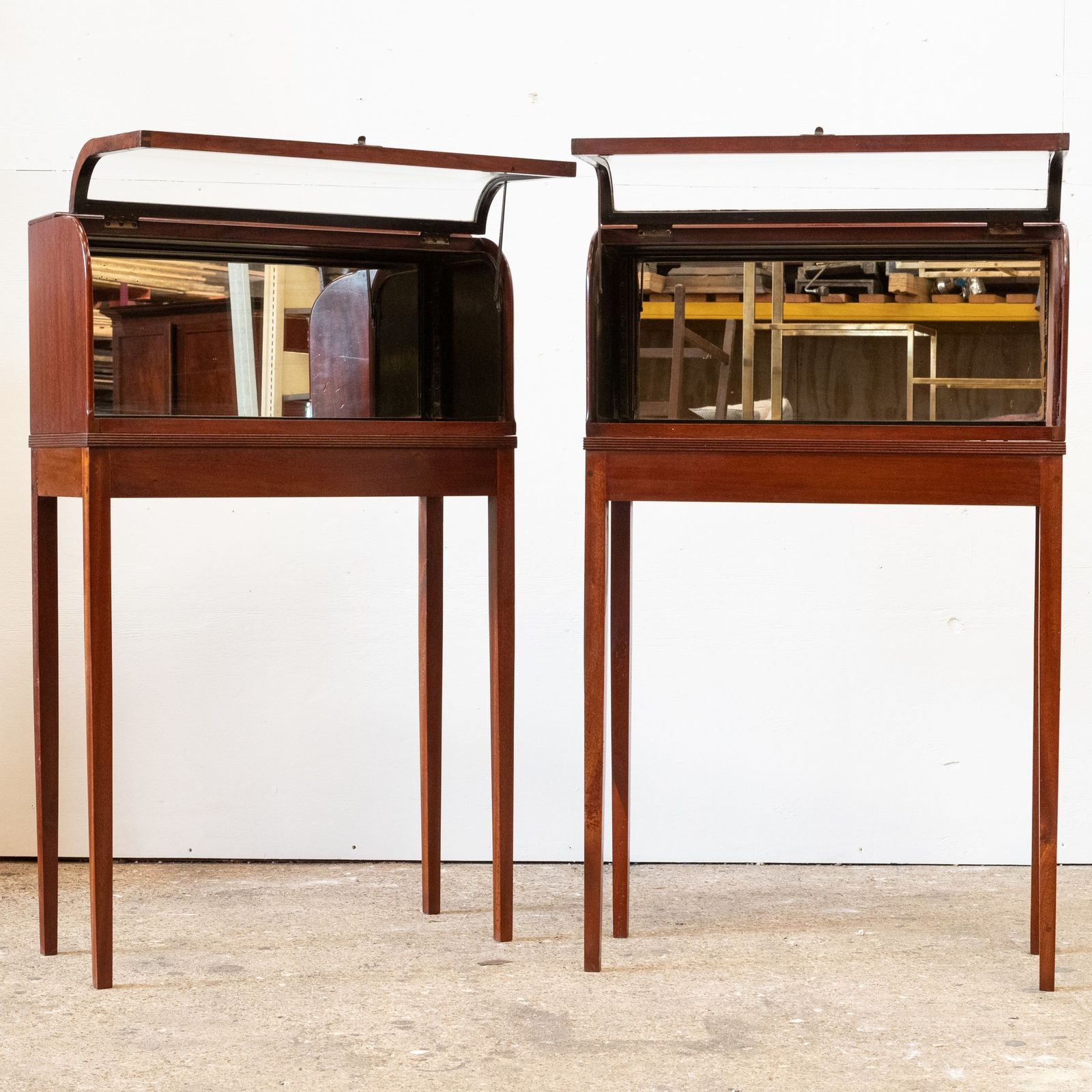 Pair Of Antique Curved Glass Counter Display Cases On Legs photo 3500.0