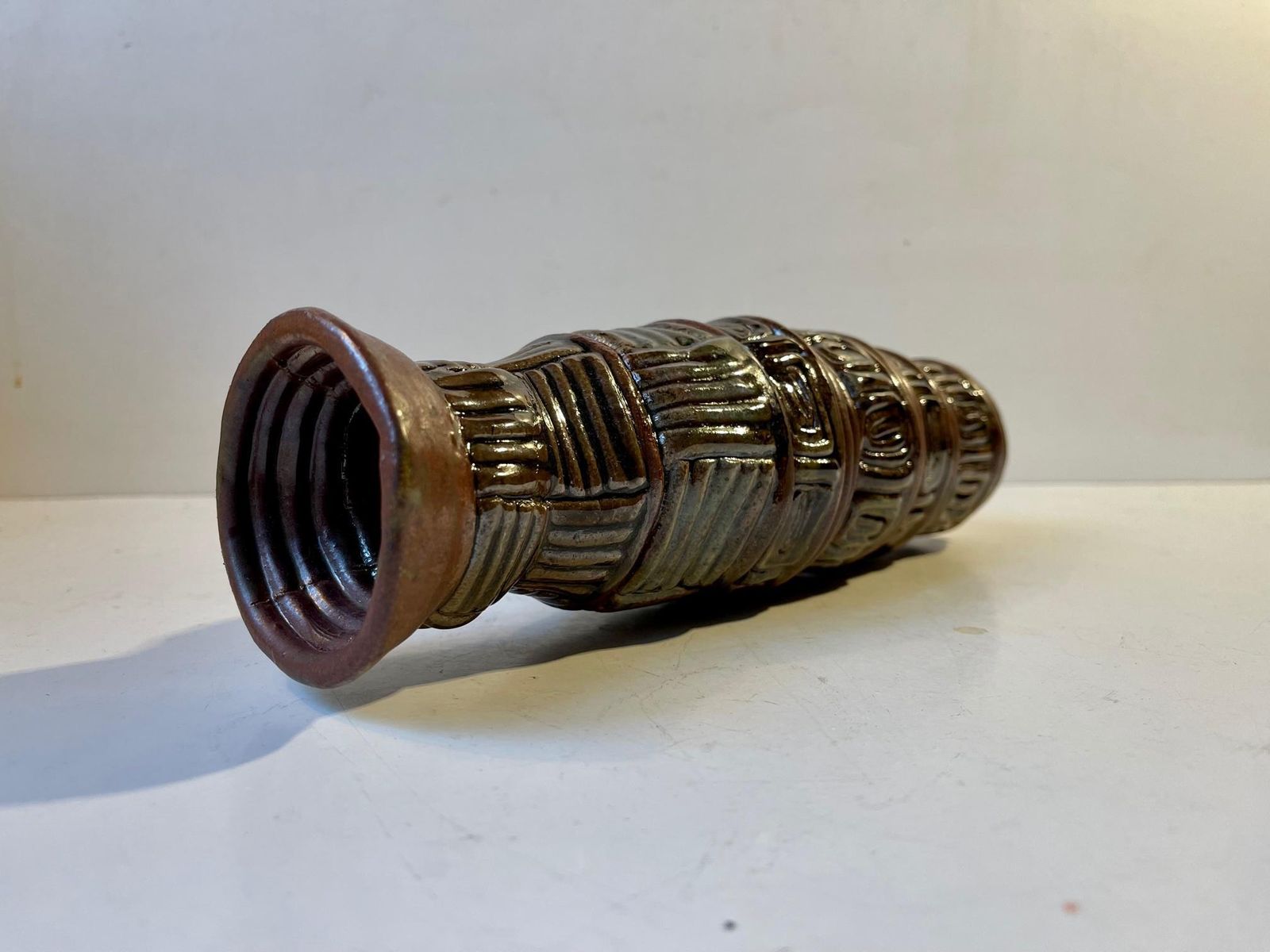 Naive Scandinavian Coil Vase In Glazed Stoneware, 1970s photo Home Decor