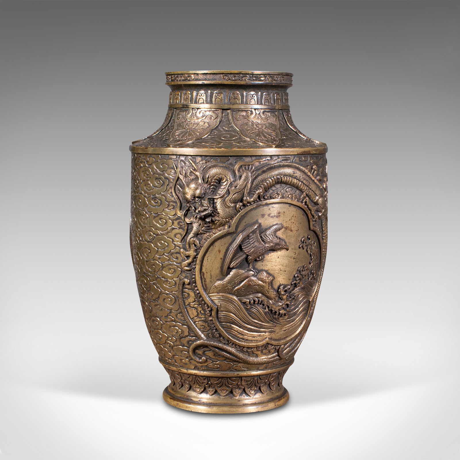 Large Antique Decorative Vase, Japanese, Bronze, Meiji Period, Urn, C.1900