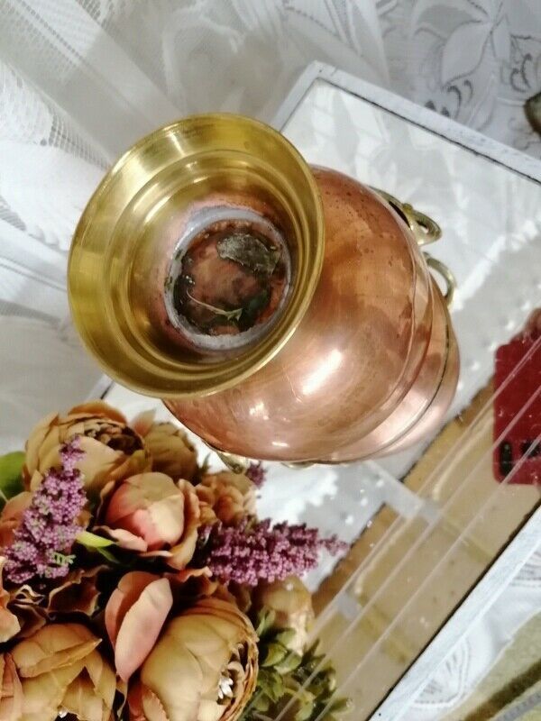 photo for sale Vintage French Hammered Copper & Embossed Brass Handles Pot/Jar Planter 4 Sale