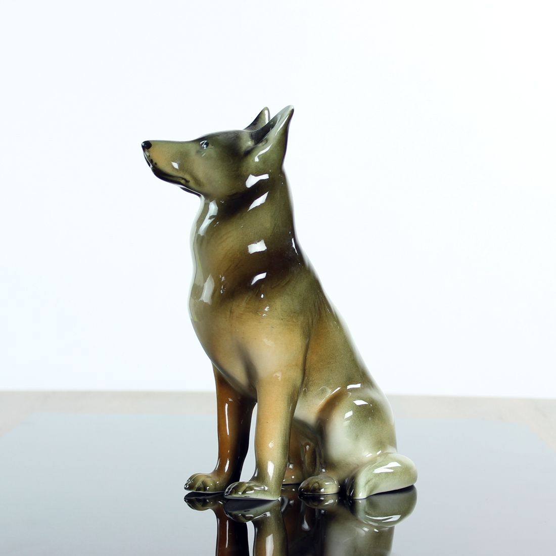 photo furniture Porcelain Statue Of German Shepard, Royal Dux, Czechoslovakia 1960s