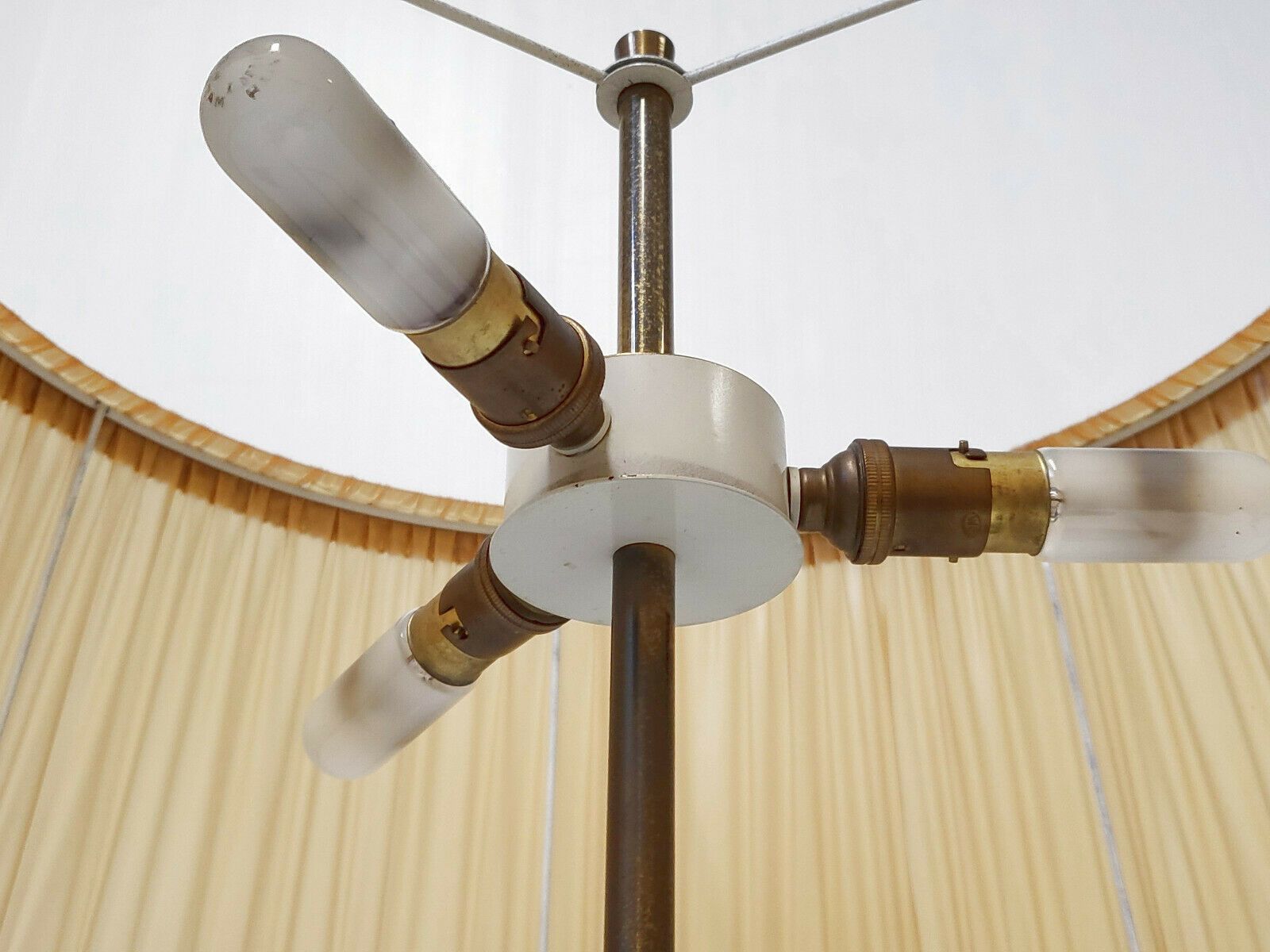 Superb Vintage French 1950 Floor Lamp In Gold Brass & Glass 50s 1950s photo Lighting