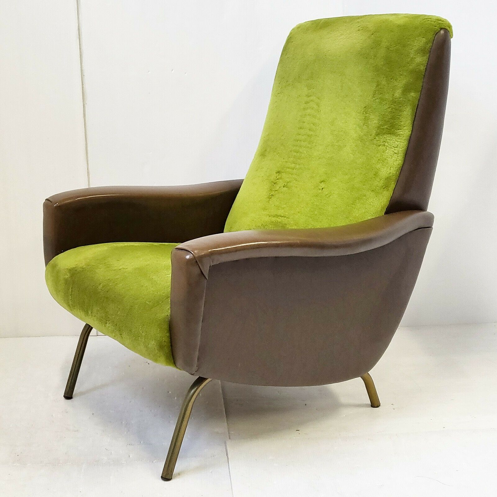 Vintage Fauteuil Ca. Jaren 1960, In De Stijl Van Marco Zanuso, Bruin Vinyl