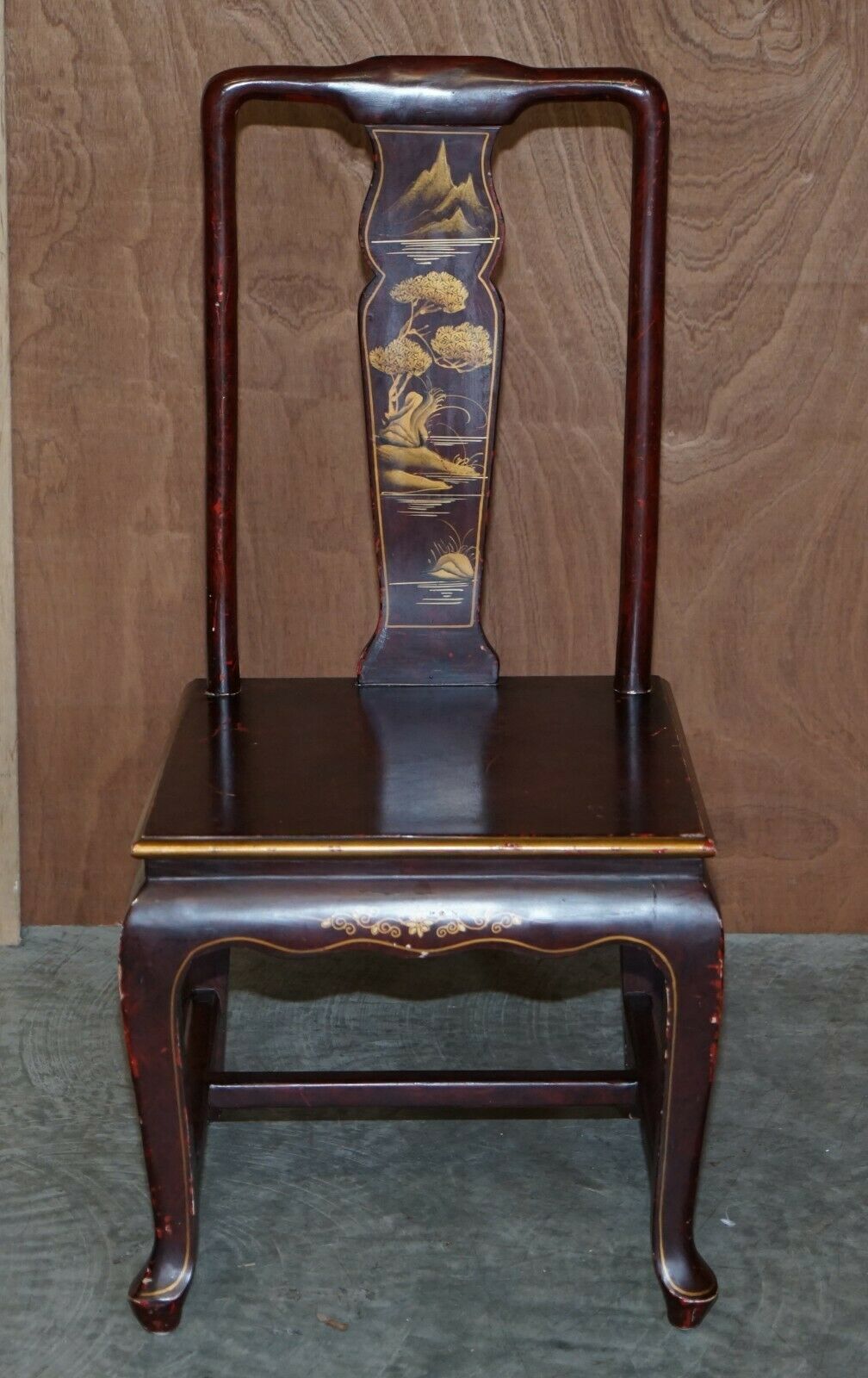 Antique Chinese Chinoiserie Red Hand Painted Chair Heavy Solid Wood Frame photo furniture