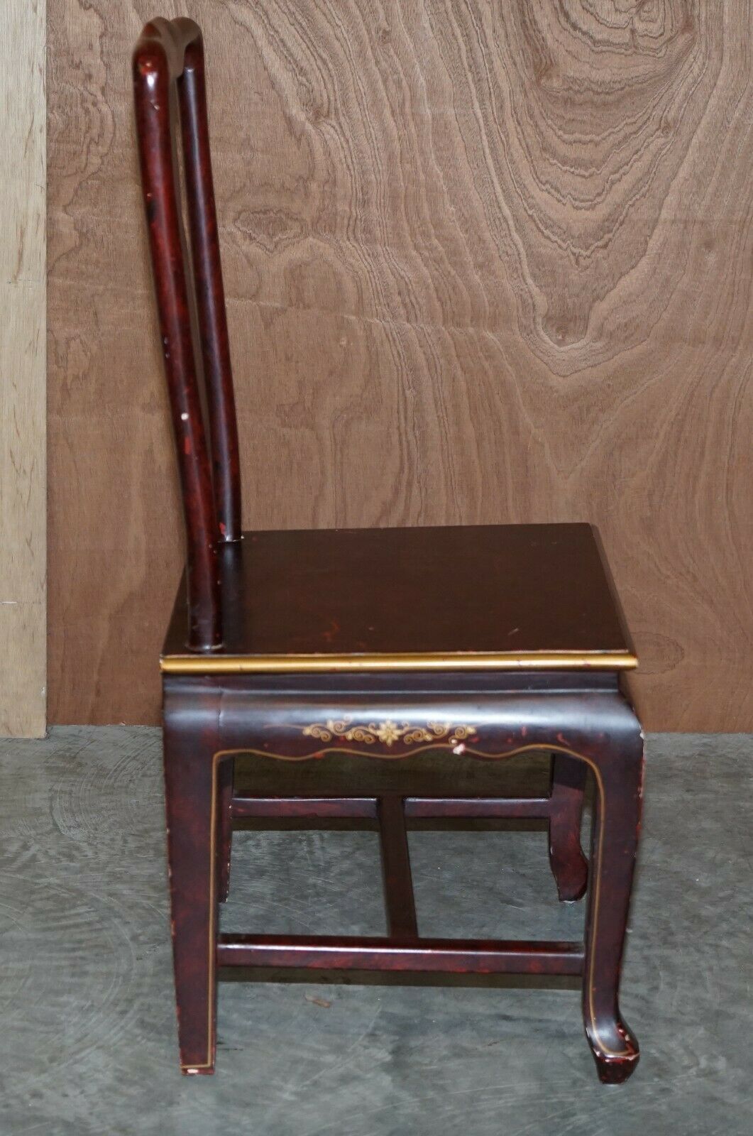 Antique Chinese Chinoiserie Red Hand Painted Chair Heavy Solid Wood Frame photo vintage