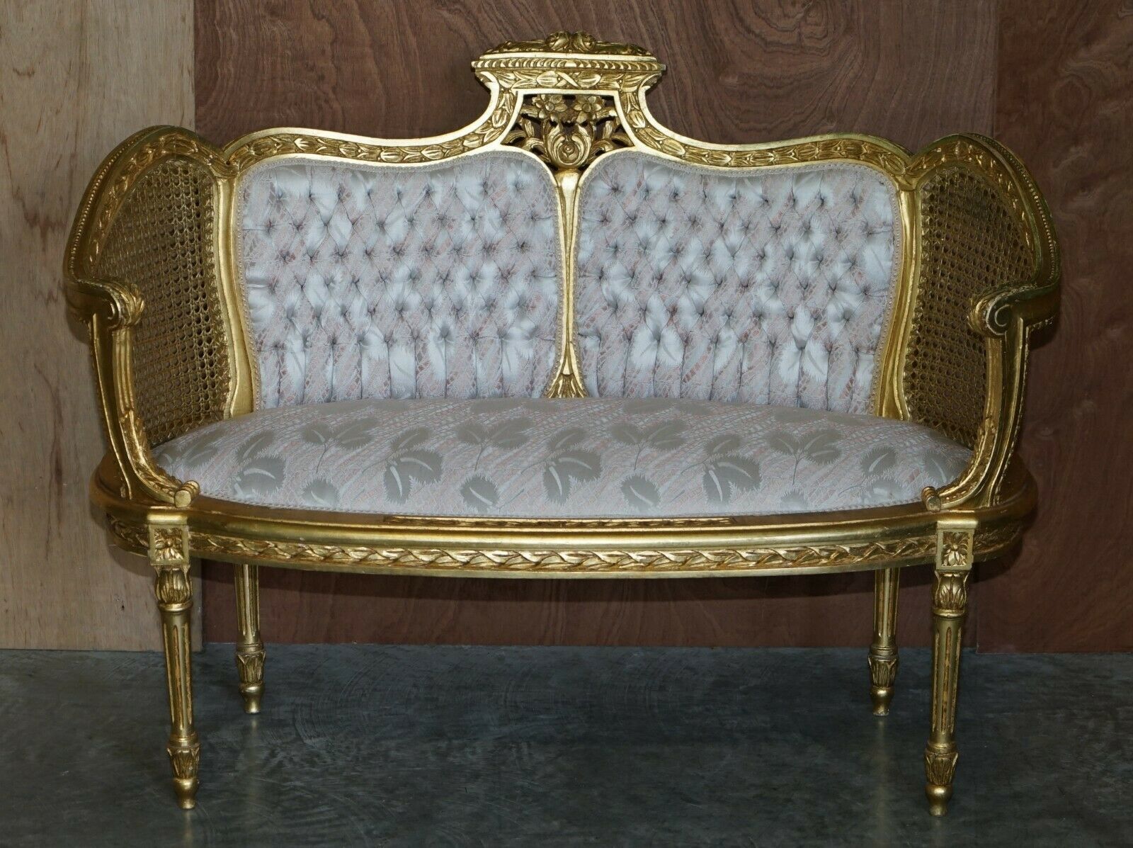 Fine Antique Napoleon III Circa 1870 Gold Giltwood Bergere Louis XVI Sofa Settee photo furniture
