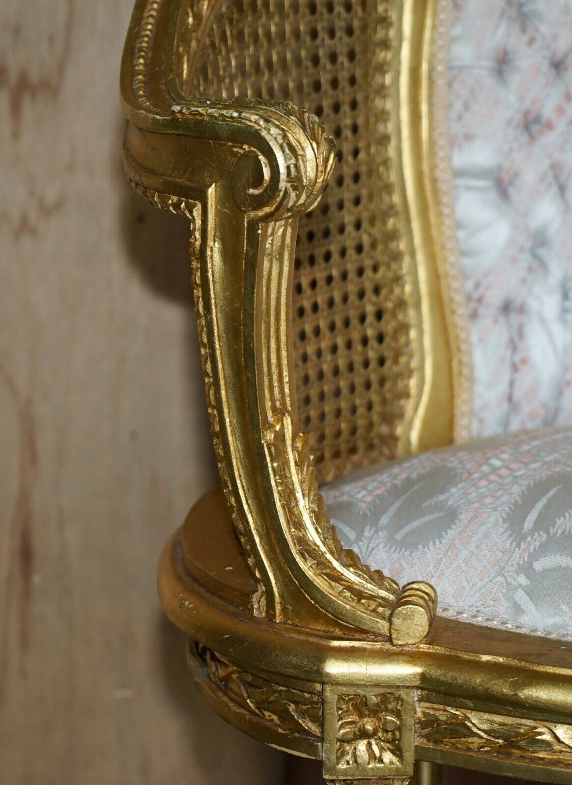 Fine Antique Napoleon III Circa 1870 Gold Giltwood Bergere Louis XVI Sofa Settee photo buy
