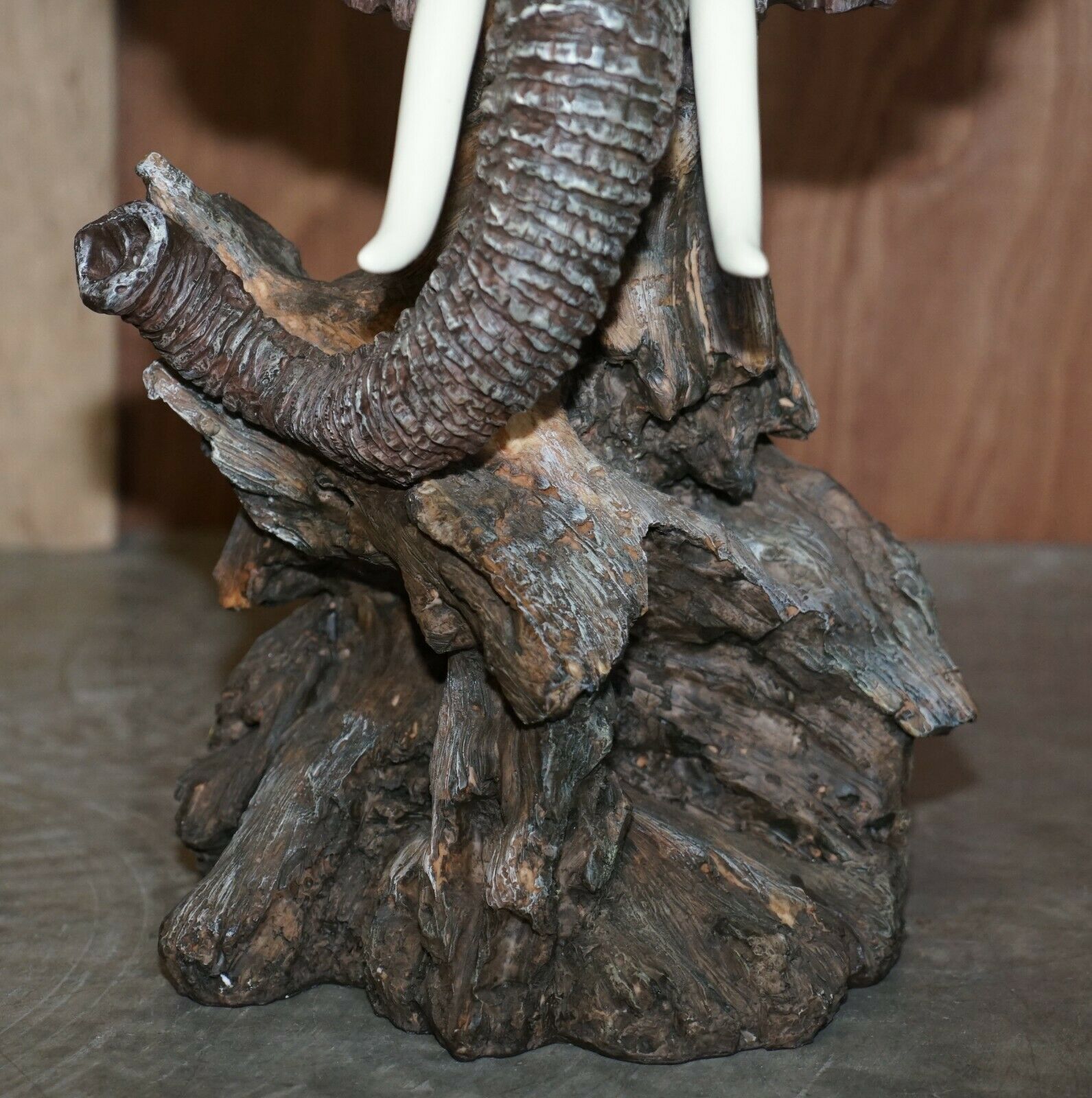 Stunning Realistic Hand Painted Elephants Head Side End Lamp Table Round Glass photo Furniture