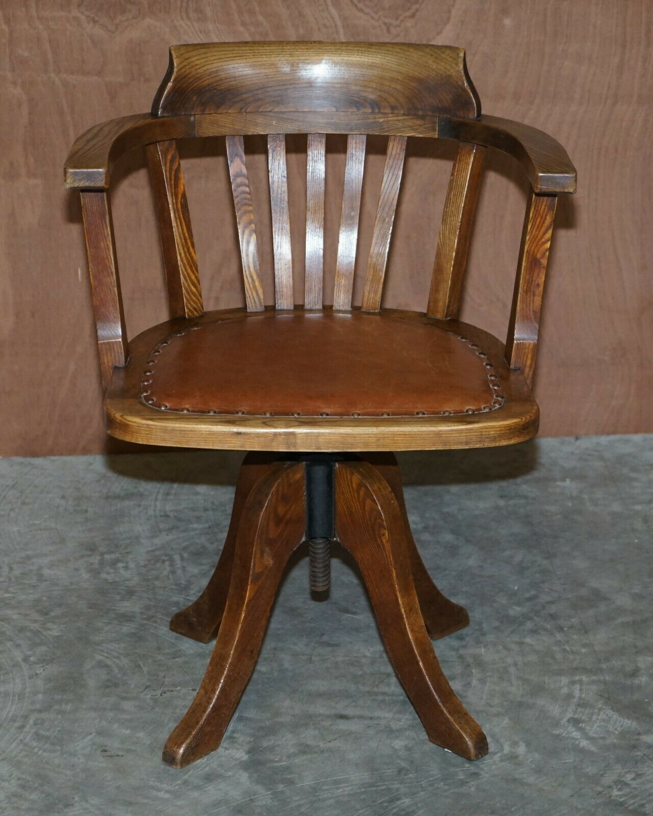 Antique Circa 1900 Edwardian Directors Office Captains Armchair Brown Leather photo furniture