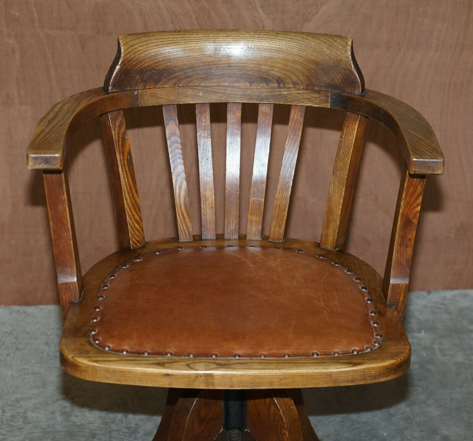 Antique Circa 1900 Edwardian Directors Office Captains Armchair Brown Leather photo for sale