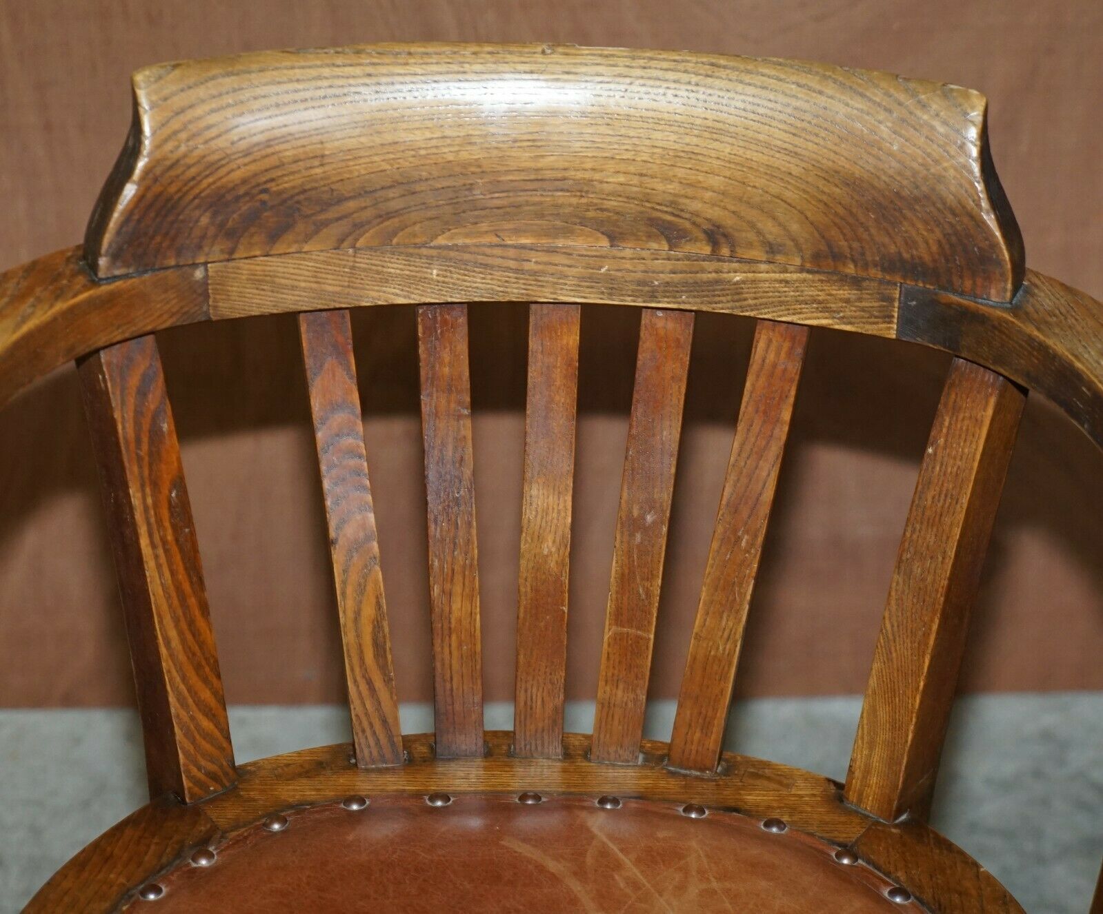 Antique Circa 1900 Edwardian Directors Office Captains Armchair Brown Leather photo Furniture