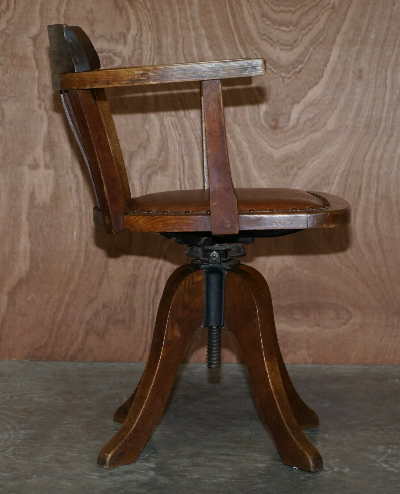 Furniture Antique Circa 1900 Edwardian Directors Office Captains Armchair Brown Leather photo