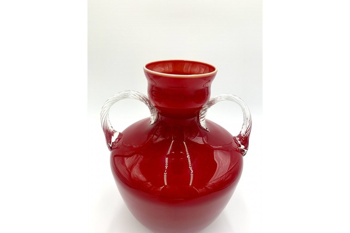 Large Red Glass Vase Opalina Fiorentina Empoli, Italy, 1960s photo for sale