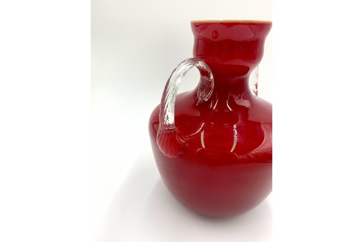Large Red Glass Vase Opalina Fiorentina Empoli, Italy, 1960s photo 71.0