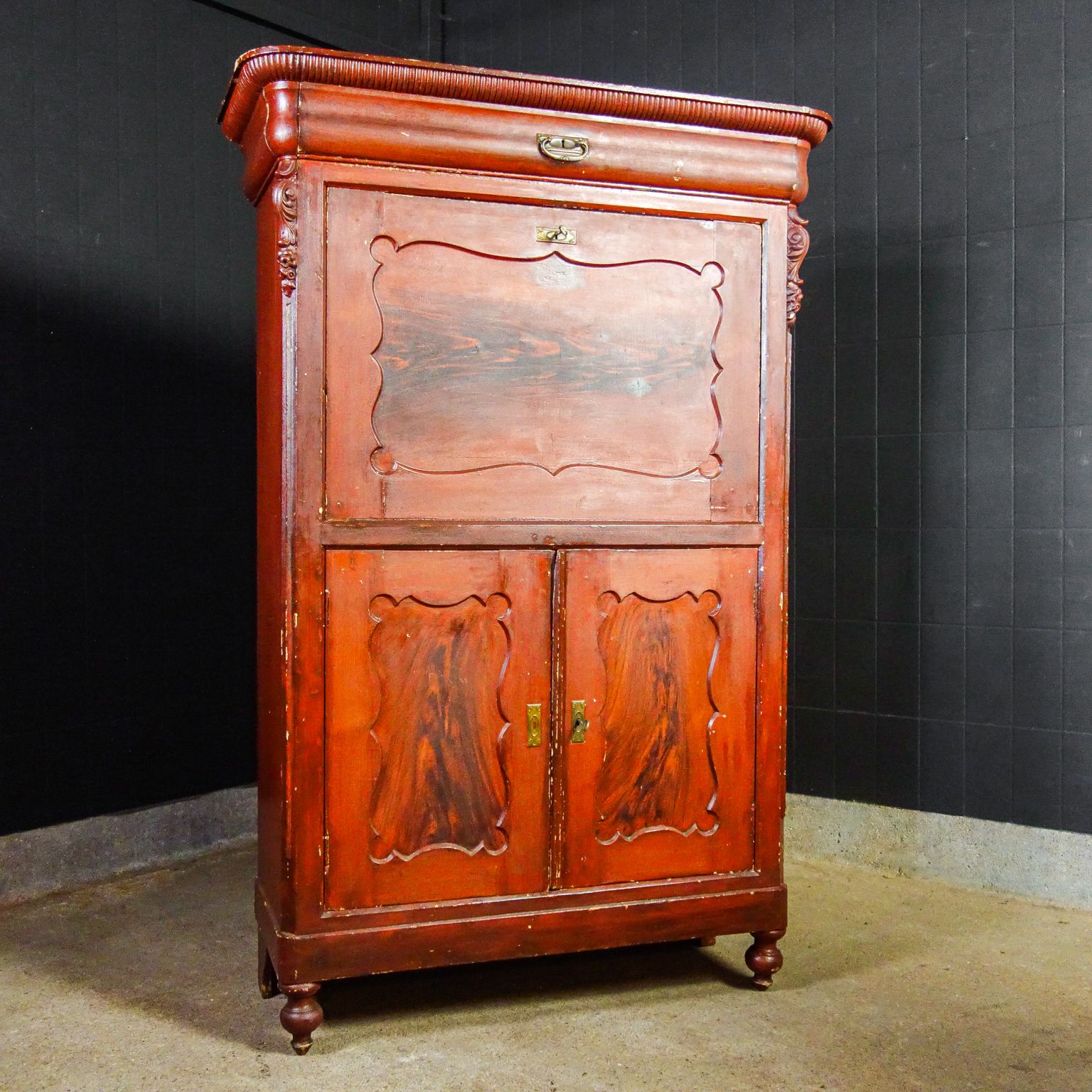 Brocante Dutch Secretary Cabinet   Early 1900   Red photo for sale