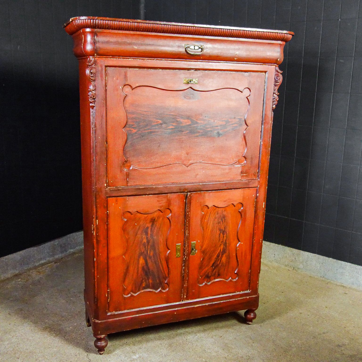 Brocante Dutch Secretary Cabinet   Early 1900   Red photo Furniture