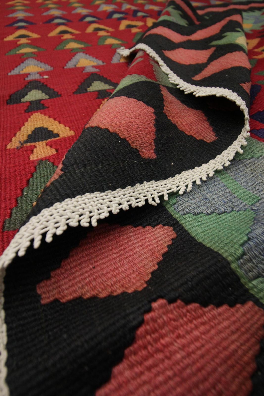 Handmade Carpet Vintage Kilim Rug, Traditional Tribal Red Wool Area Rug photo buy