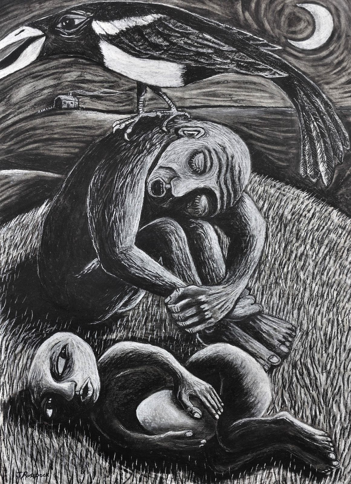 The Thief. Framed Late 20th Century Pastel Artwork By Welsh Artist Julian Ruddock B.1965. Symbolist & Expressionist Artistic Styles. photo furniture