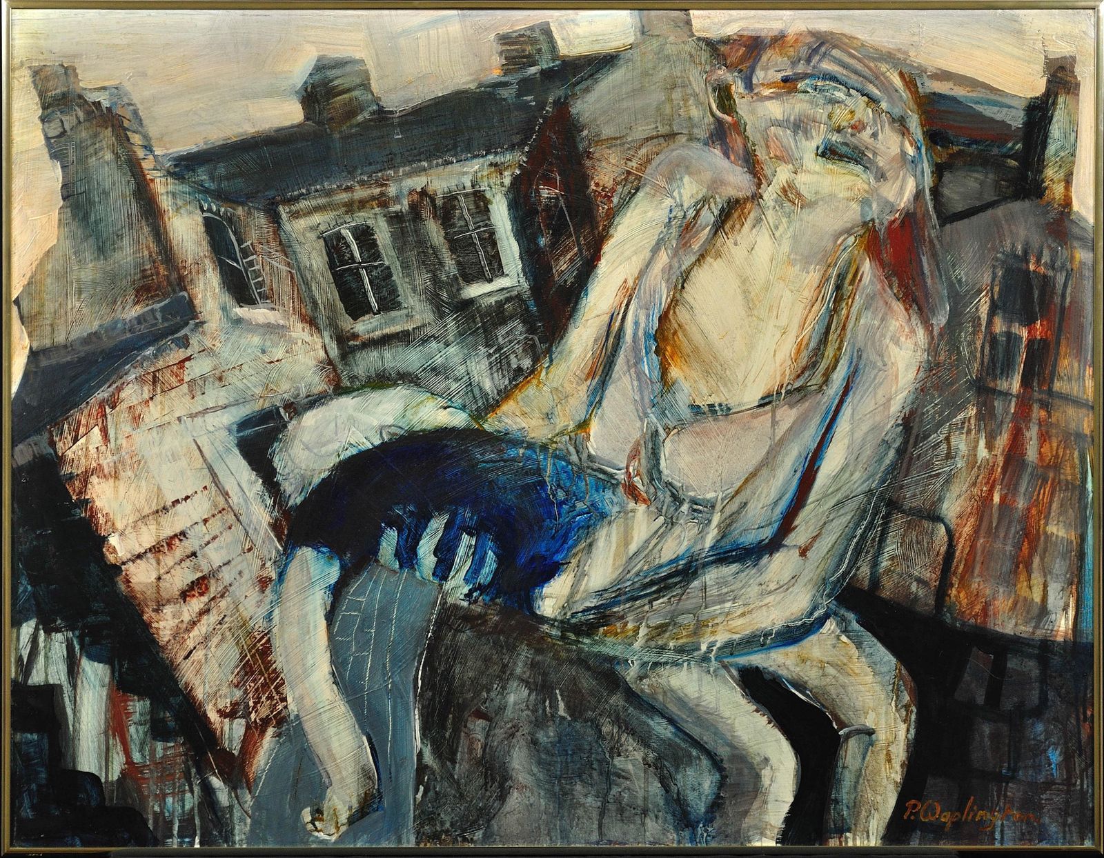 Paul Anthony Waplington B.1938. English. Knocked Out! Forest Fields, 1960s Nottingham. Real Childhood Street Life Drama. Framed Mixed Media Painting.