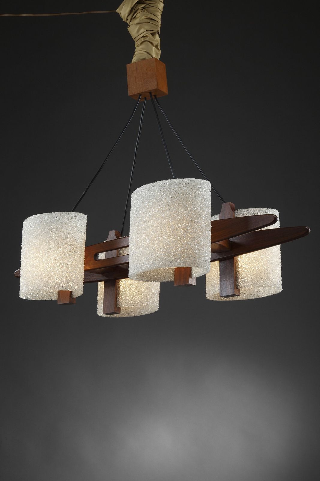 Scandinavian Hanging Lamp In Teak And Perplex Granite