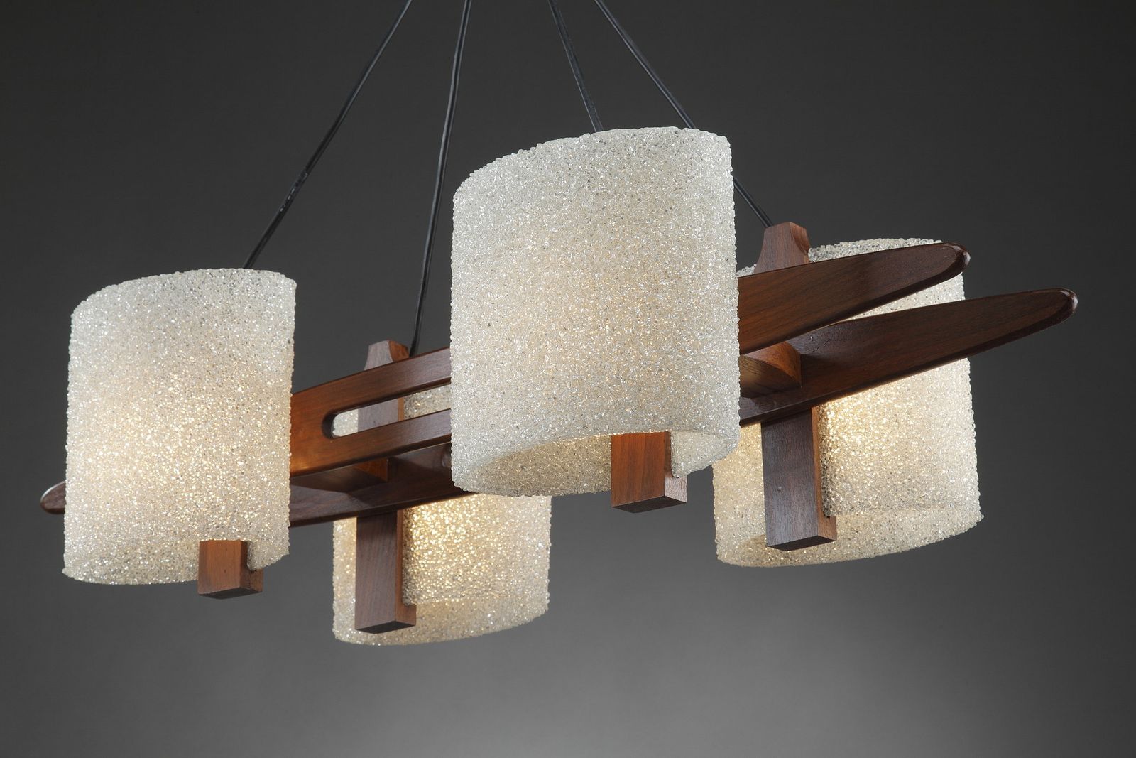 Scandinavian Hanging Lamp In Teak And Perplex Granite photo for sale