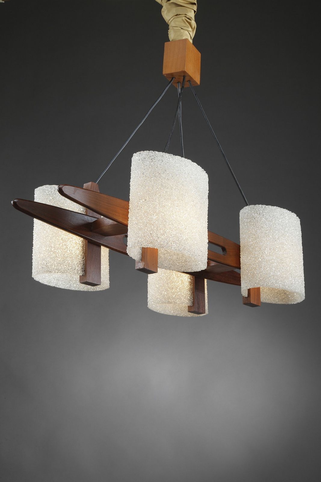 Luminaires Lampe suspendue scandinave en teck et Perplex granit photo