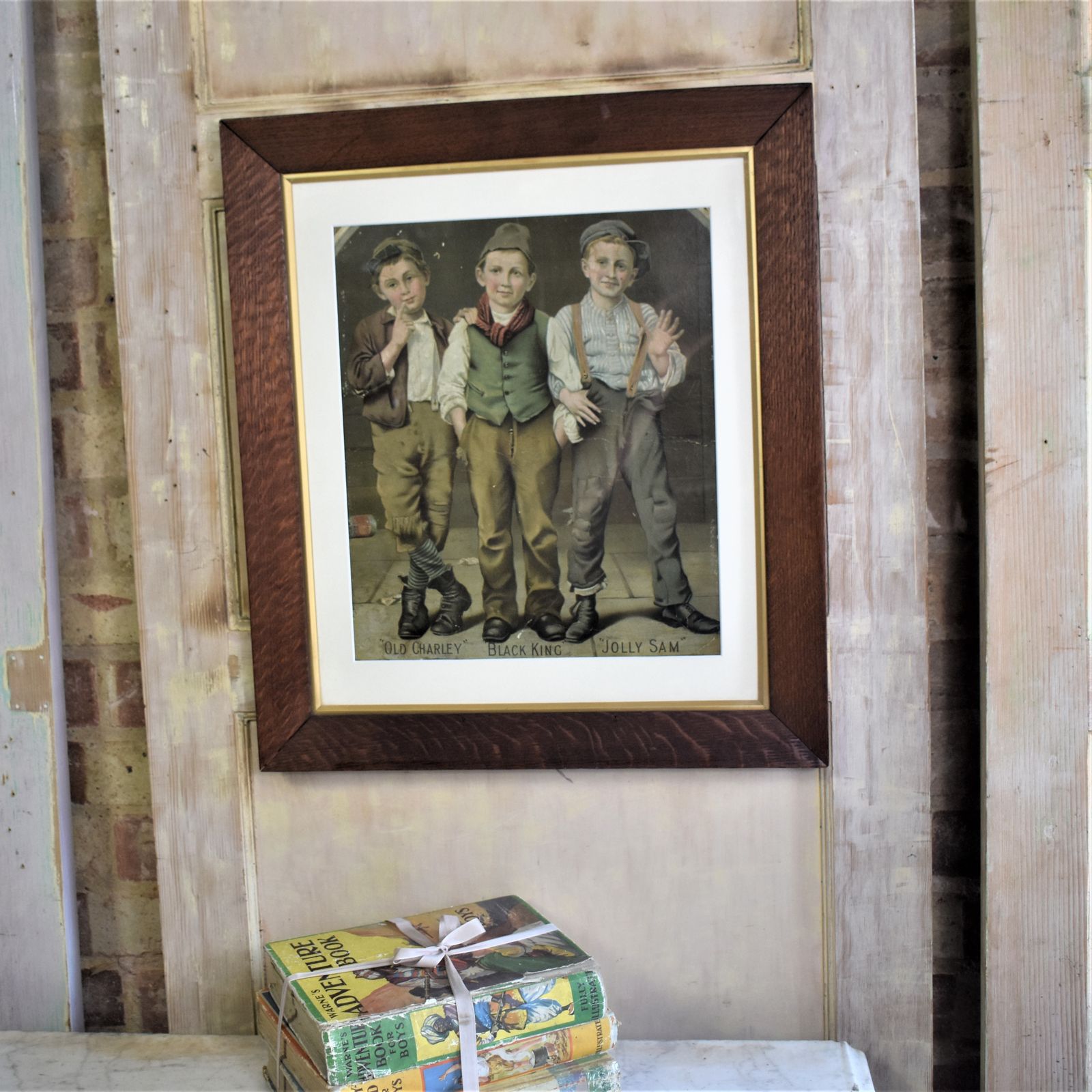 Antique School Boys Advertising Poster Old Charley Jolly Sam Print Picture photo furniture
