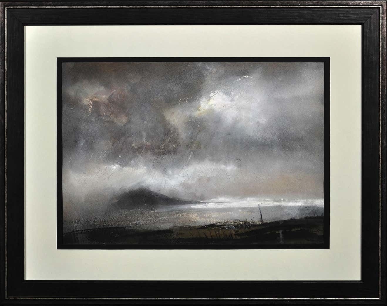 William Selwyn B.1933. Swnt Enlli – Bardsey Sound. Framed Welsh Watercolour Painting. Wales Coastal Landscape. Rain Clouds And Sunshine.